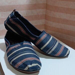 Mad Love Navy Canvas Striped Slip-On Flats